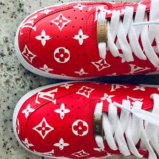 Red Supreme LV Custom Nike Air Max Shoes White - Bandana Fever