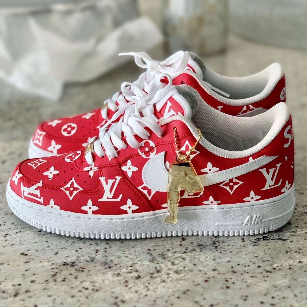 Red Supreme LV Inspired - Custom Air Force 1 - Hand Painted AF1 - Cust –  Merakicks