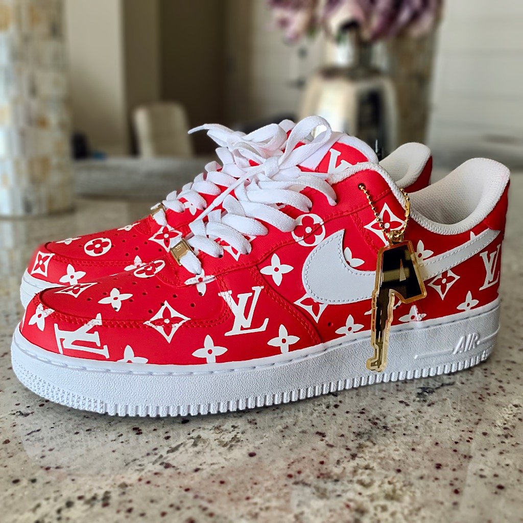 Red Supreme LV Inspired - Custom Air Force 1 - Hand Painted AF1 - Cust –  Merakicks