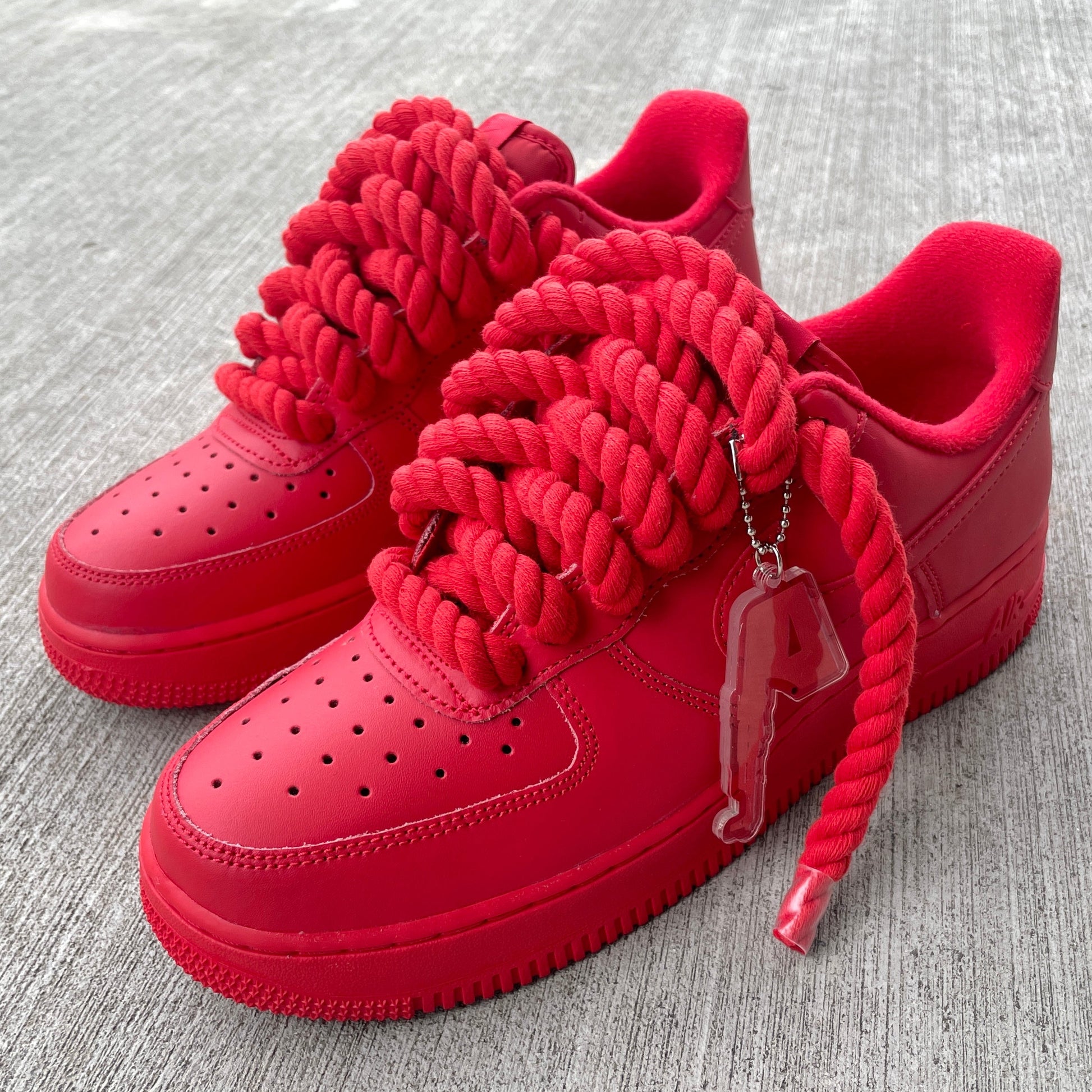 All Red nike air force 1 with chunky rope laces