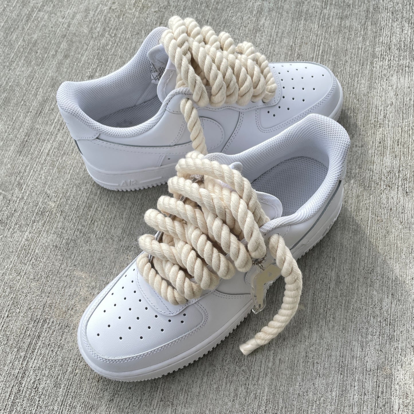 Rope lace af1 in white and cream colorway