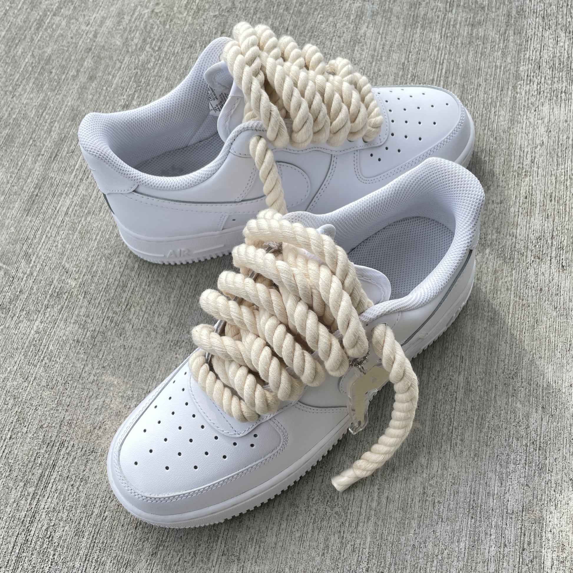 Rope lace af1 in white and cream colorway