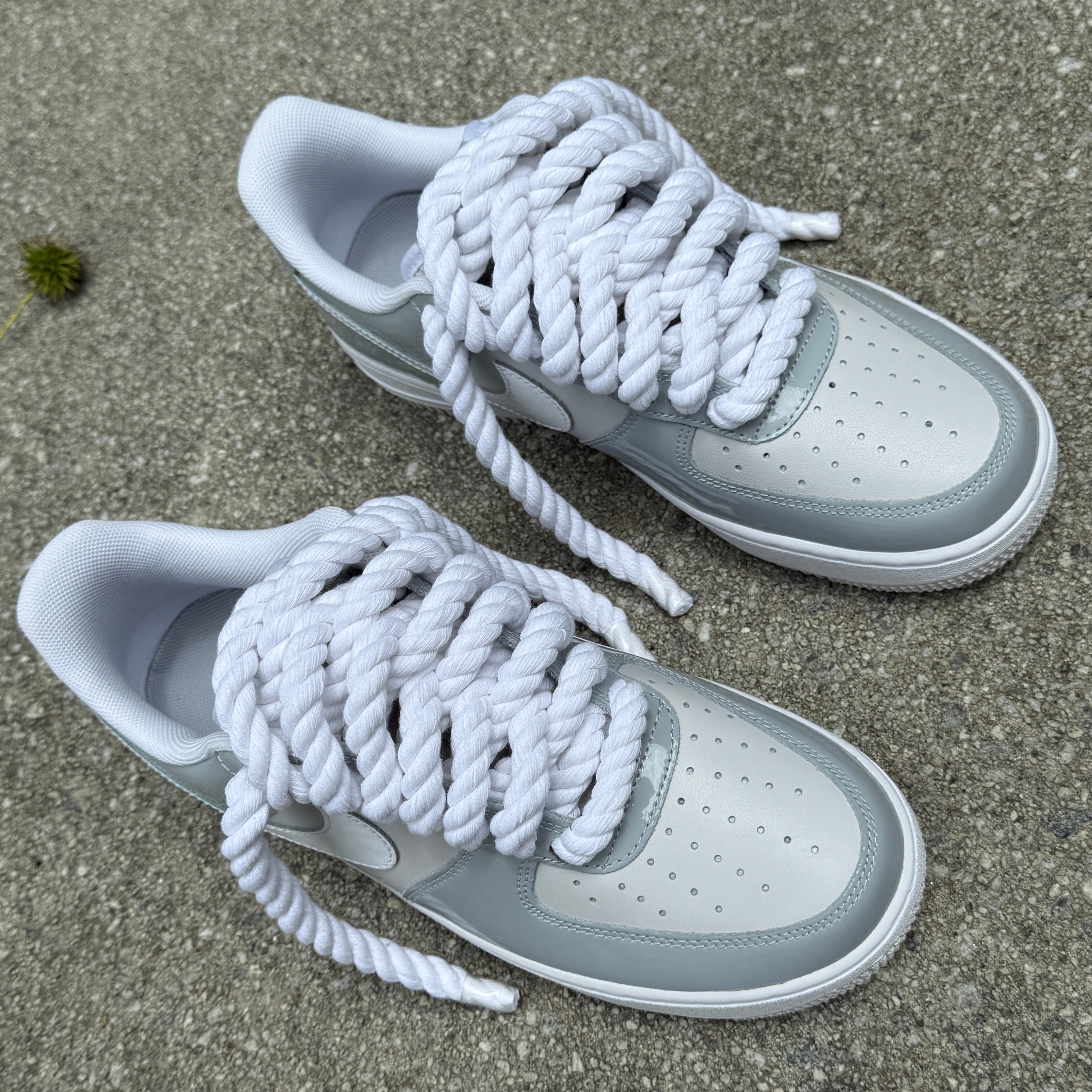 Rope Lace Air Force 1 Custom Gray and White AF1 | Artillery Closet